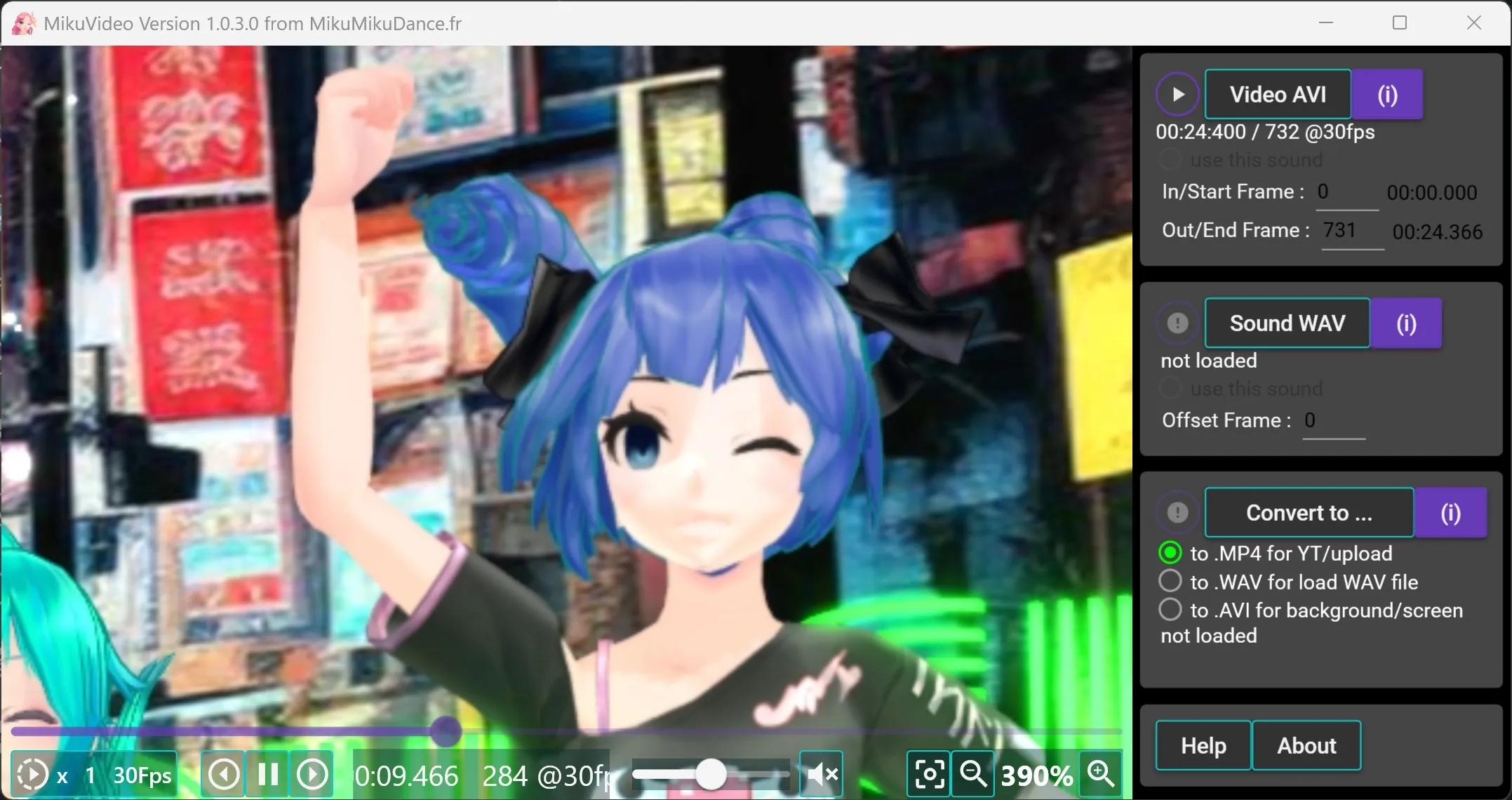Convert your MMD AVI renders to MP4, sync audio tracks, and inspect frames one by one.